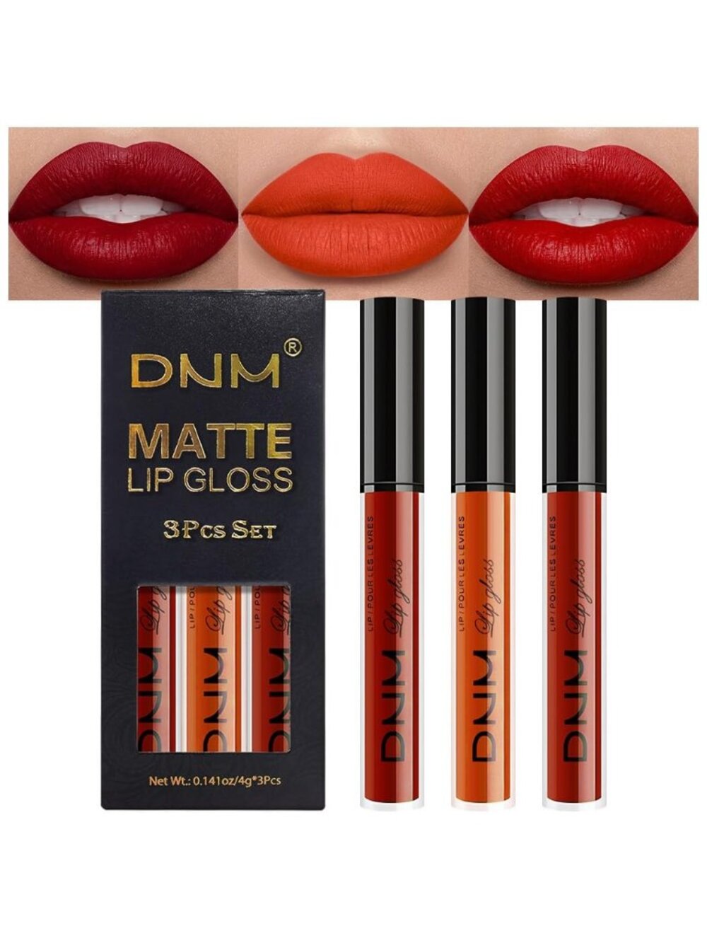 Set29-Dark red & Orange Red & Ruby Red 3pcs Matte Liquid Lipstick Lip Gloss Kit